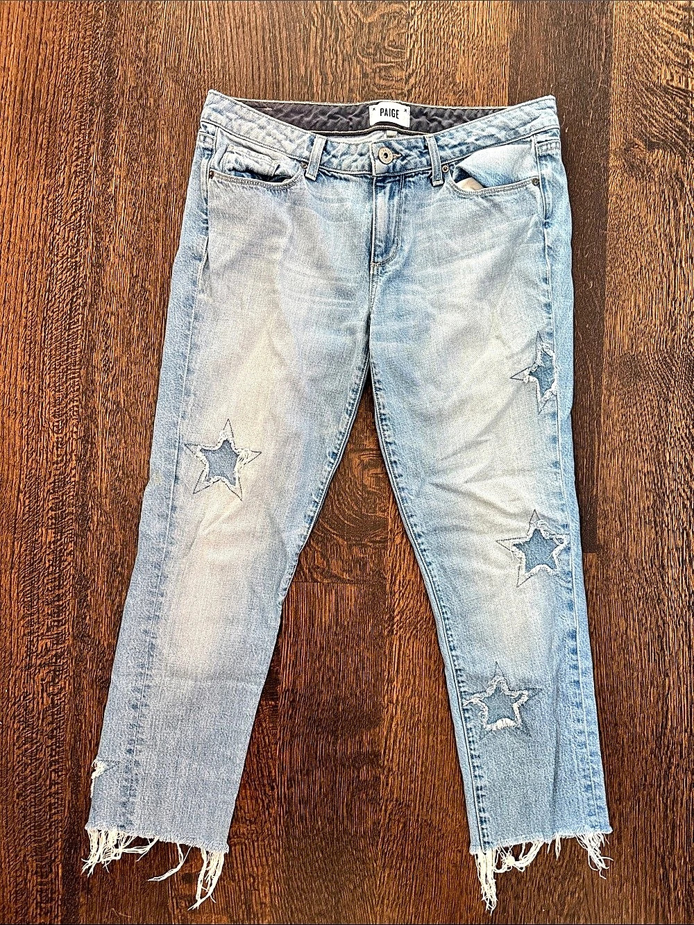 Paige Jimmy Skinny Star Cutout Jeans Star Detail Straight Leg Jeans Waist